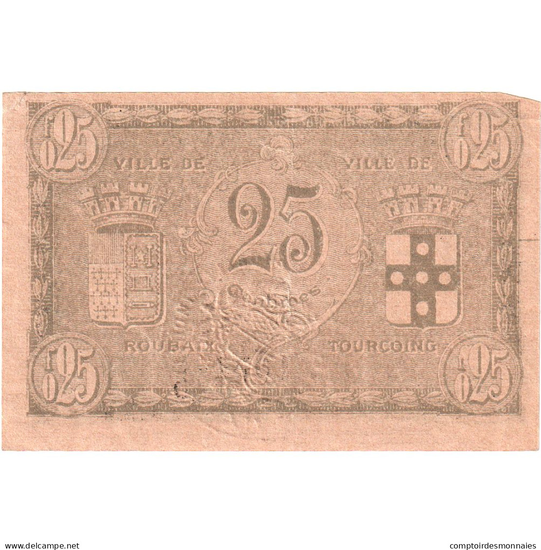 France, ROUBAIX Et TOURCOING, 25 Centimes, 1916-12-16, TTB, Pirot:59-2160 - Bons & Nécessité