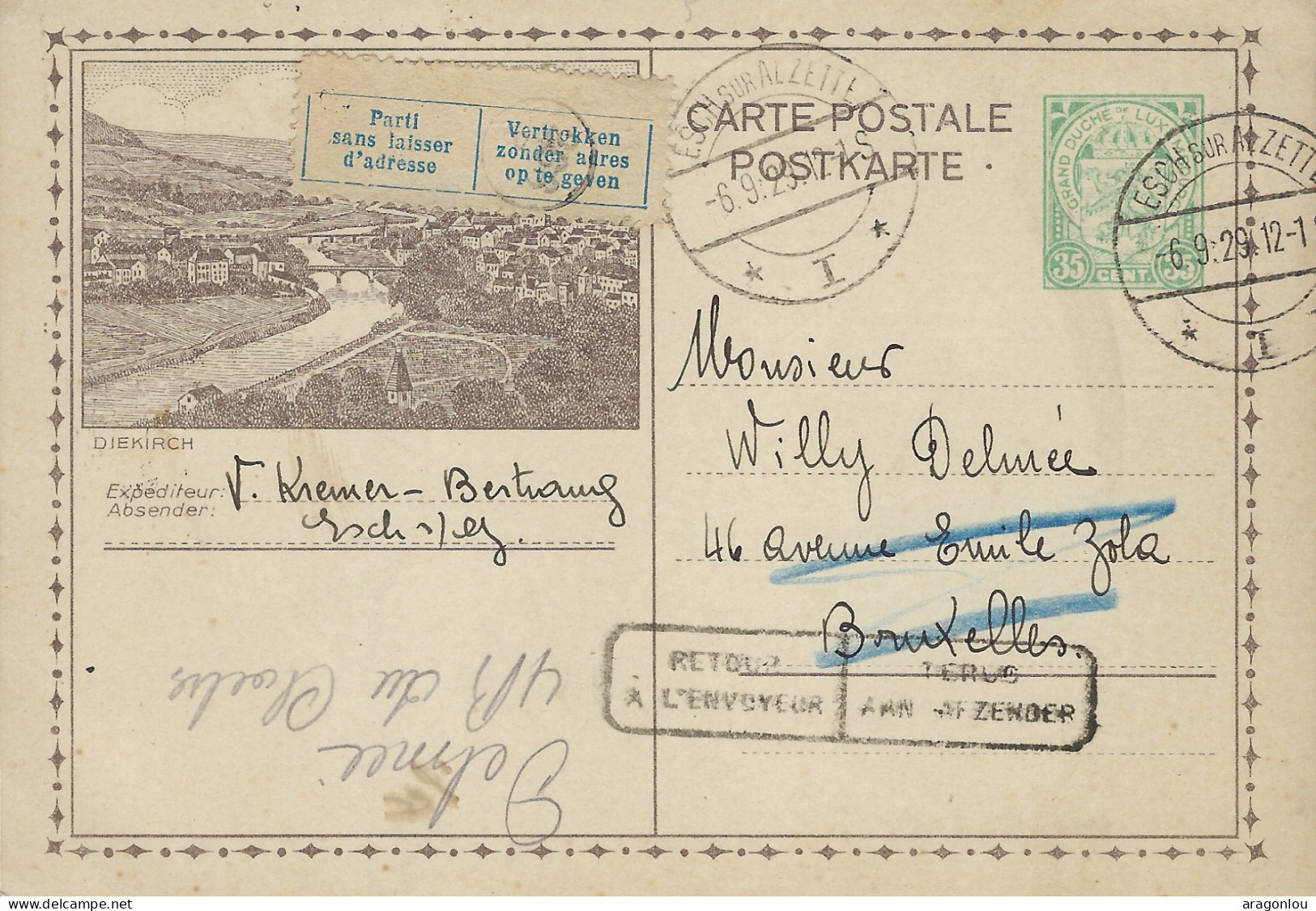 Luxembourg - Luxemburg - Carte - Postale 1929    Diekirch  -  Cachets   Esch S. Alzette - Stamped Stationery