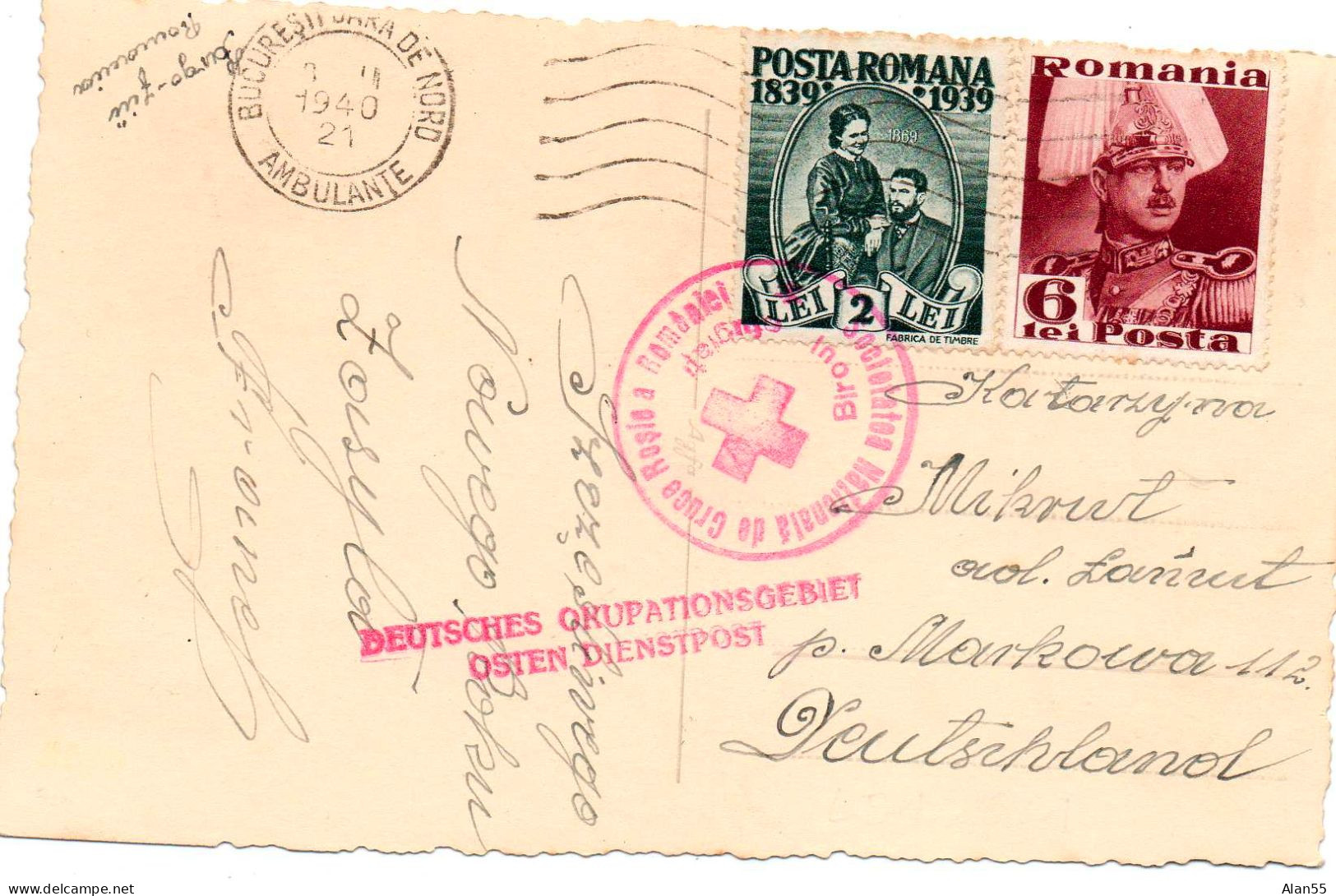 ROUMANIE. 1940 .RARE. INTERNE POLONAIS."DEUTSCHES OKUPATIONS GEBIET OSTEN DIENSTPOST". - Cartas De La Segunda Guerra Mundial