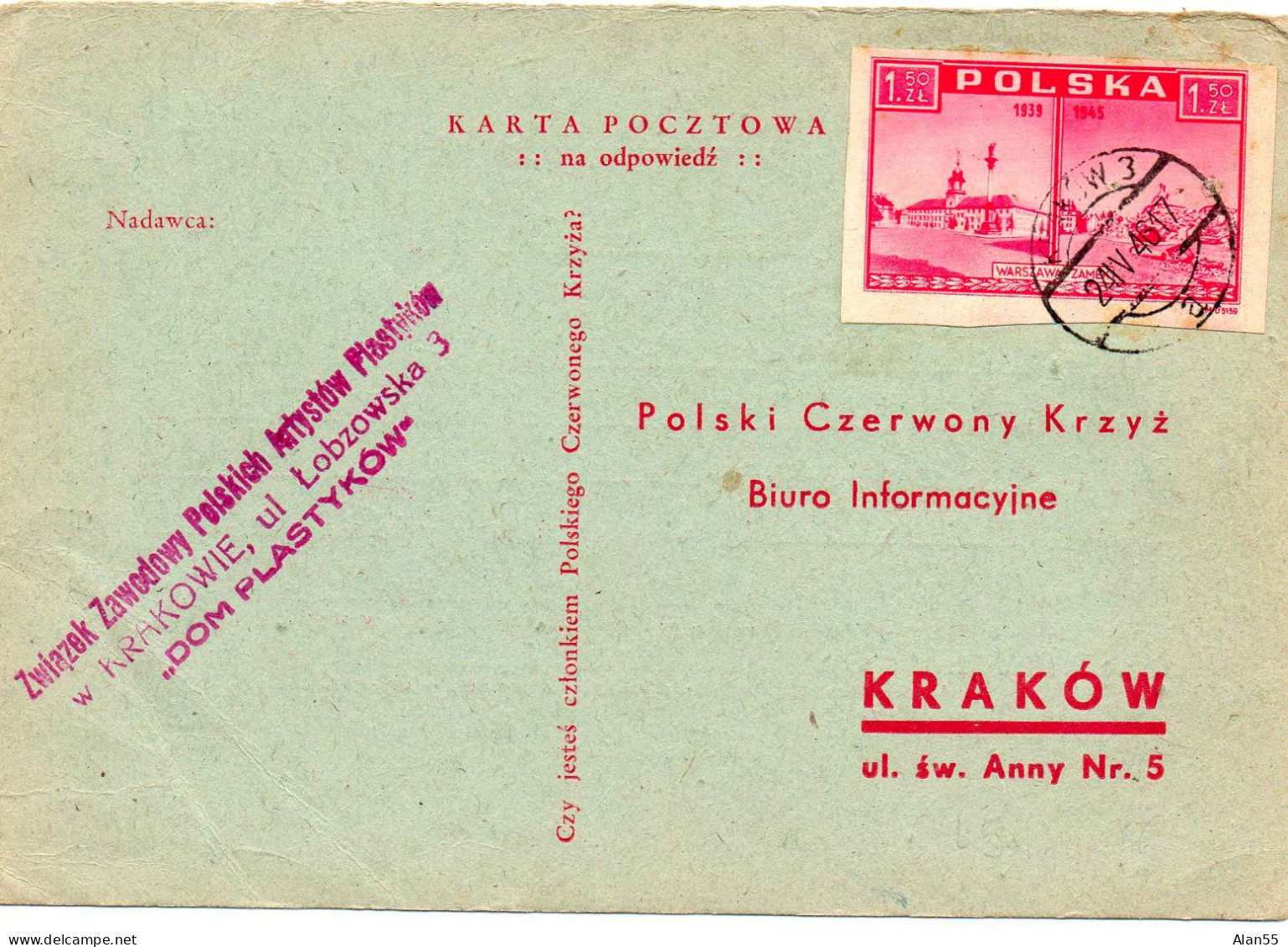 POLOGNE. 1946. AVIS DE RECHERCHE . "POLSKI CZERWONY KRYZ". - Altri & Non Classificati