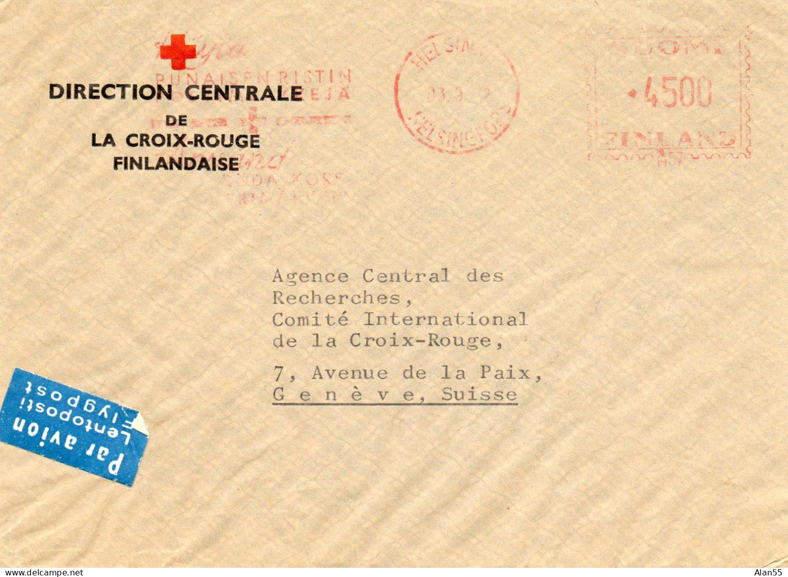 FINLANDE.1942."CROIX-ROUGE FINLANDAISE" POUR C.I.C.R.GENÉVE (SUISSE) - Cartas & Documentos