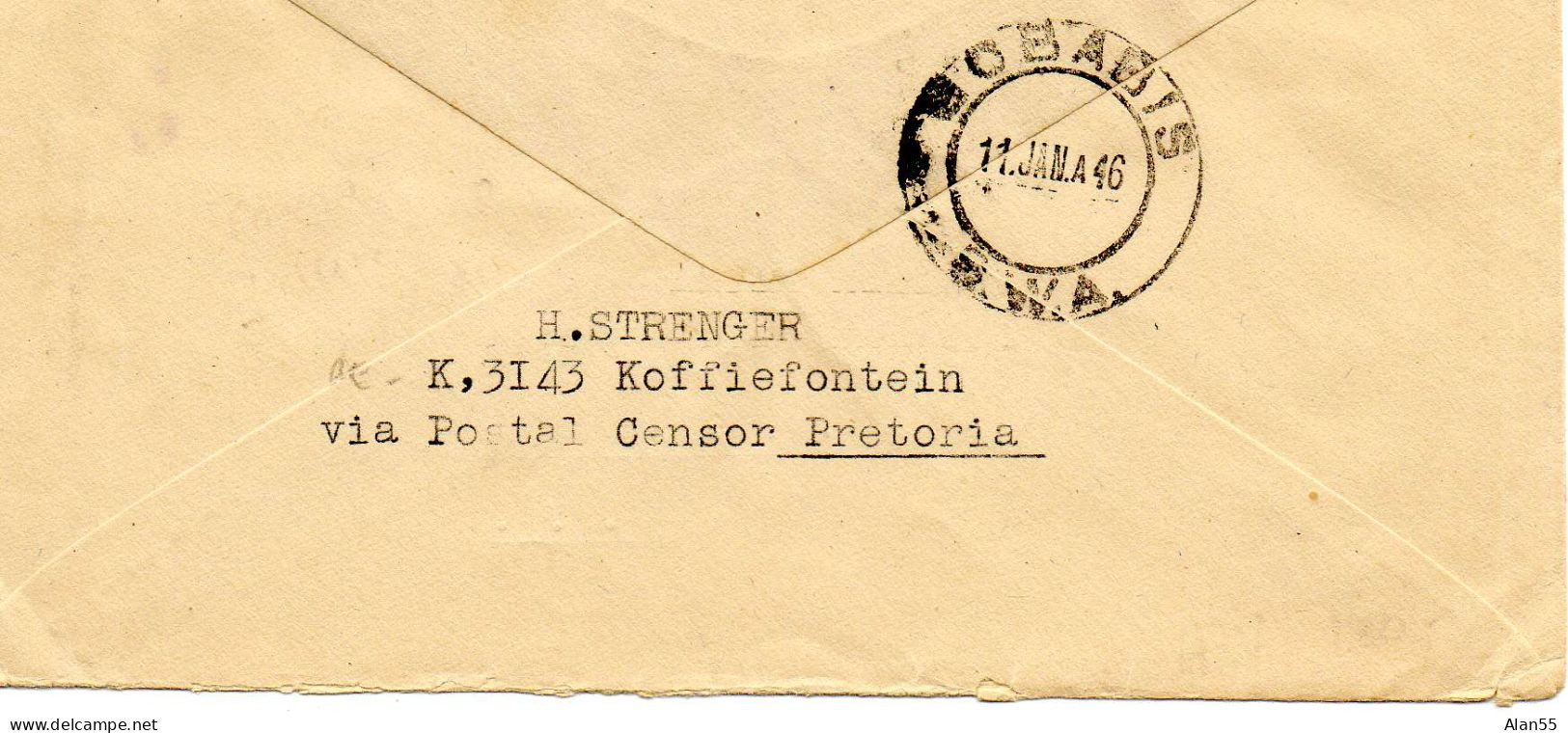 AFRIQUE DU SUD.1946. "INTERNEMENT CAMP". CENSURE - Lettres & Documents