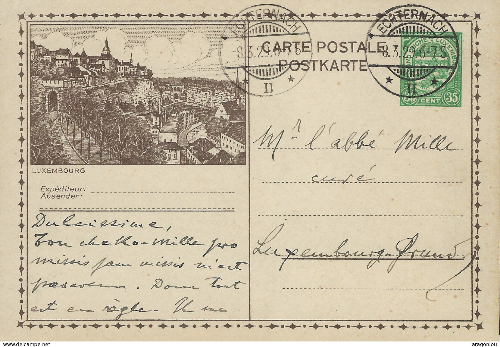 Luxembourg - Luxemburg - Carte - Postale 1929    Luxembourg  -  Cachets   Echternach - Interi Postali