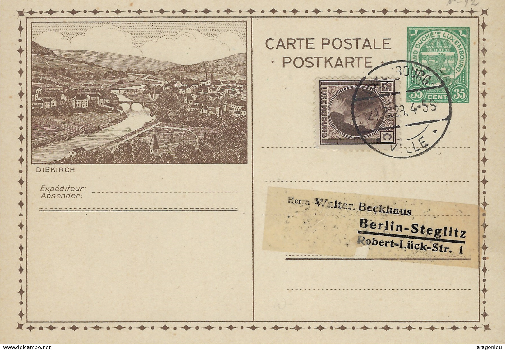 Luxembourg - Luxemburg - Carte - Postale 1928    Diekirch -  Cachets   Luxembourg - Ville - Ganzsachen