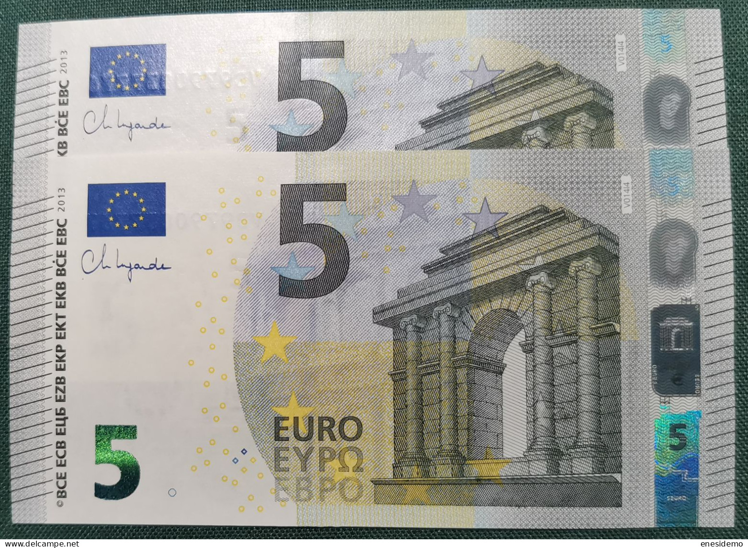 5 EURO SPAIN 2013 LAGARDE V014D6 VB SC FDS CORRELATIVE COUPLE RADAR 2 UNCIRCULATED PERFECT - 5 Euro