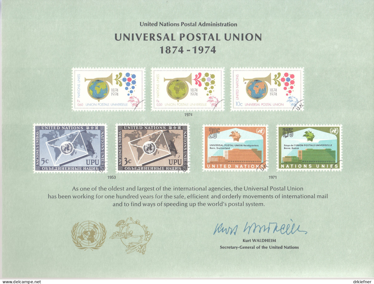 UNO NEW YORK  Erinnerungskarte 5, UPU, 1974 - Storia Postale
