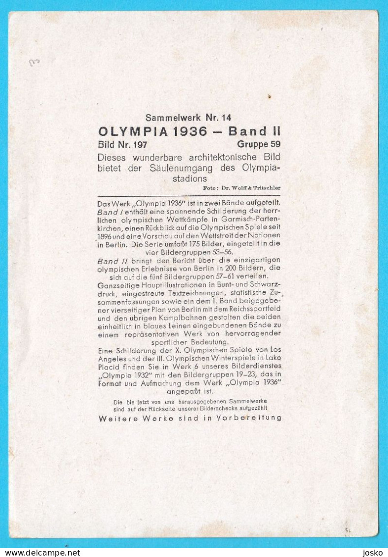 OLYMPIC GAMES BERLIN 1936 ... Great Architecture - The Wonderful Colonnade Of The Olympic Stadium In Berlin - Trading-Karten