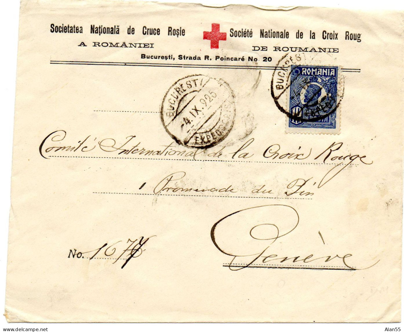 ROUMANIE.1925.CROIX-ROUGE ROUMAINE/RECHERCHE DES DISPARUS  POUR C.I.C.R.GENEVE (SUISSE). - Marcophilie