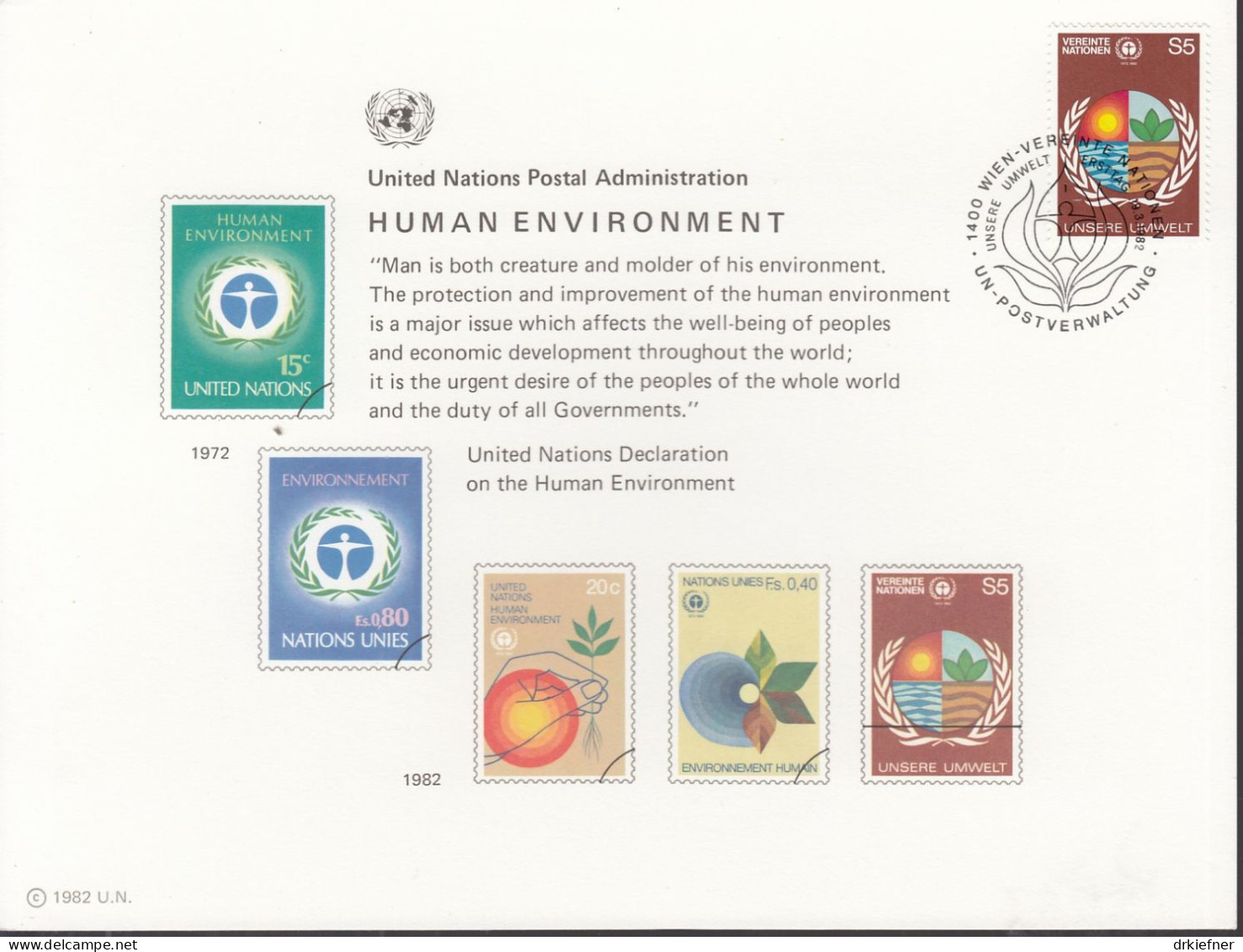 UNO NEW YORK  Erinnerungskarte 21,W-FDC, Umweltschutz, 1982 - Lettres & Documents