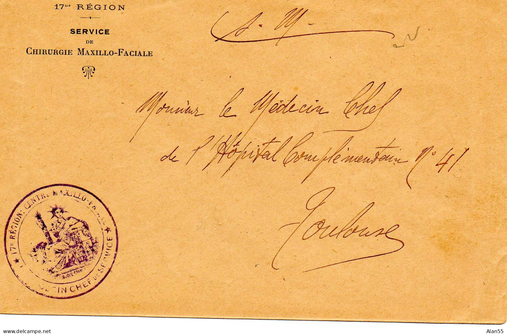 FRANCE.1915?.FM. "CENTRE MAXILLO FACIAL  /17e REGION" .TOULOUSE (HAUTE GARONNE) - 1. Weltkrieg