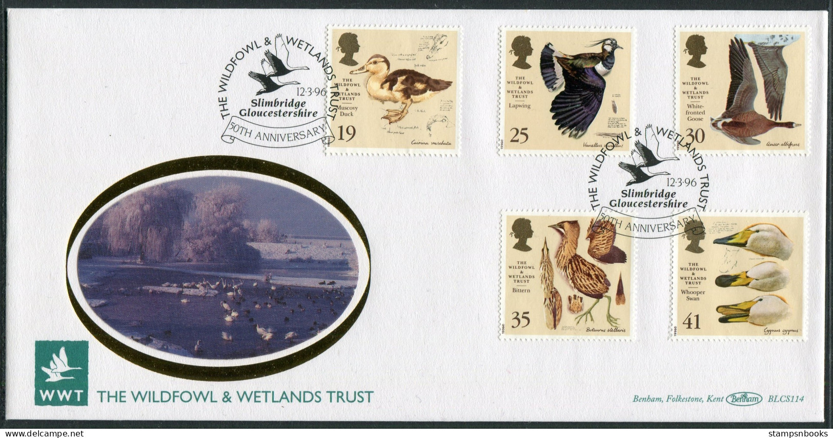 1996 GB Wildfowl & Wetlands Trust Birds First Day Cover, Slimbridge Benham BLCS 114 FDC - 1991-2000 Em. Décimales