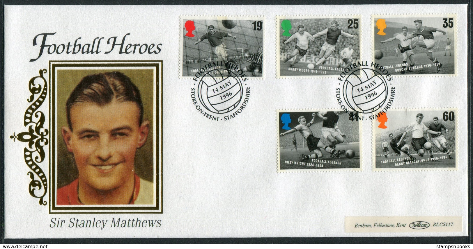 1996 GB Football Legends First Day Cover, Sir Stanley Matthews, Stoke On Trent Benham BLCS 117 FDC - 1991-2000 Decimal Issues