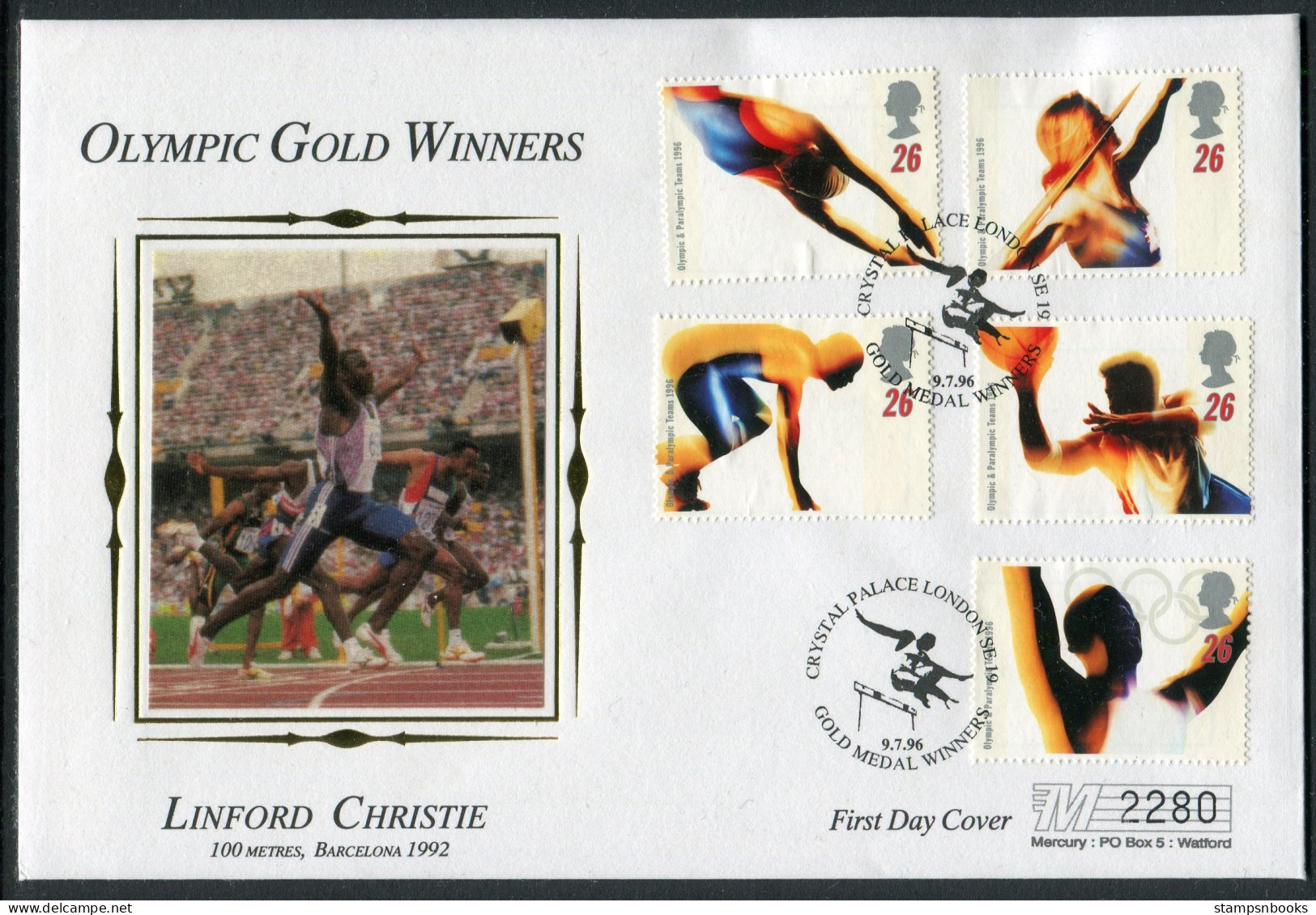 1996 GB Olympic Games First Day Cover, Linford Christie 100m Gold Medal, Crystal Palace FDC - 1991-2000 Decimal Issues