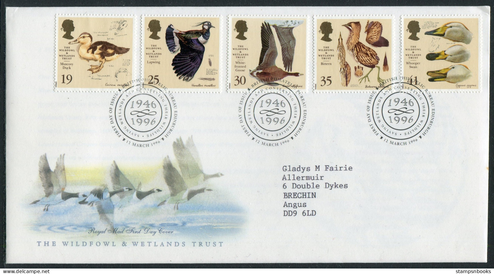 1996 GB Wildfowl & Wetlands Trust Birds First Day Cover - 1991-2000 Dezimalausgaben