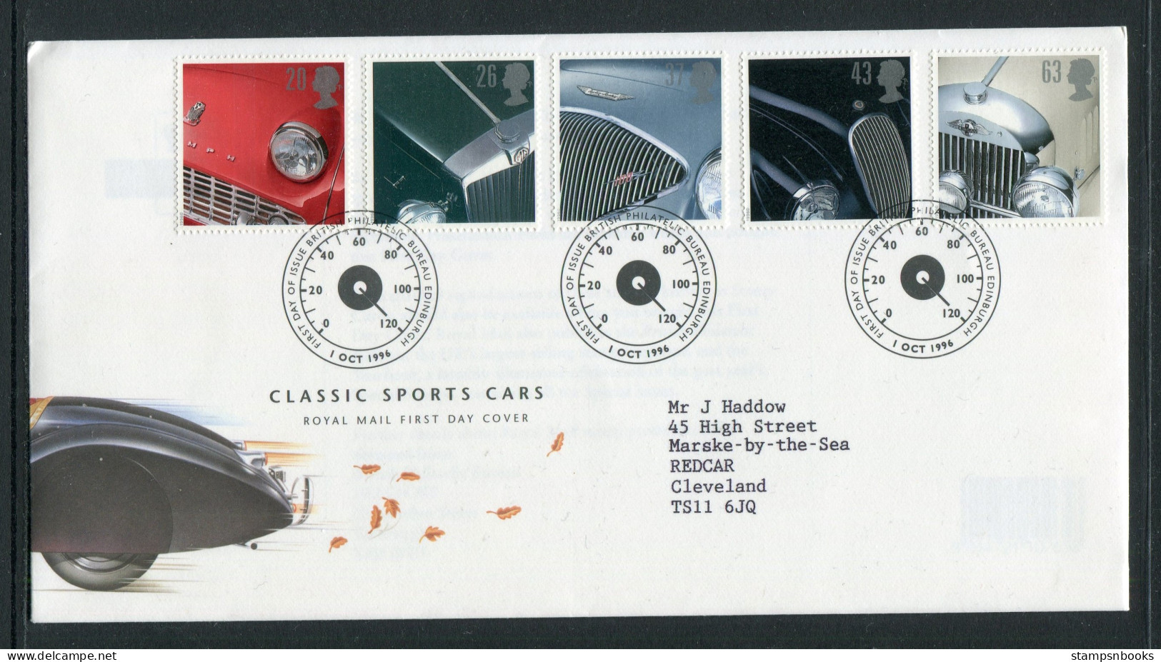 1996 GB Classic Sports Cars First Day Cover - 1991-2000 Dezimalausgaben