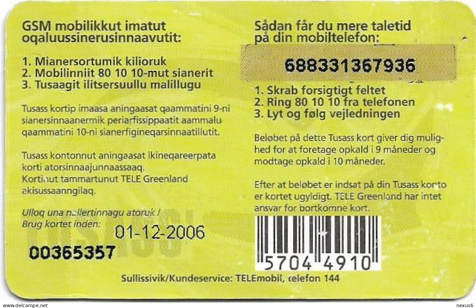 Greenland - Tusass - Two Girls With Mobile, GSM Refill, 100kr. Exp. 01.12.2006, Used - Groenland