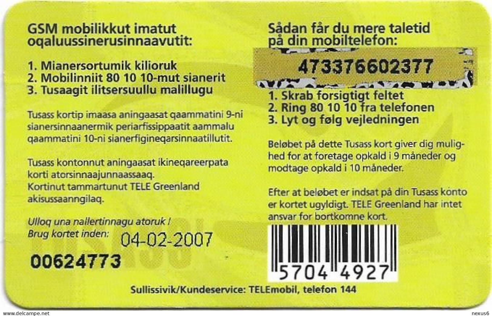 Greenland - Tusass - Two Girls With Mobile, GSM Refill, 200kr. Exp. 04.02.2007, Used - Greenland