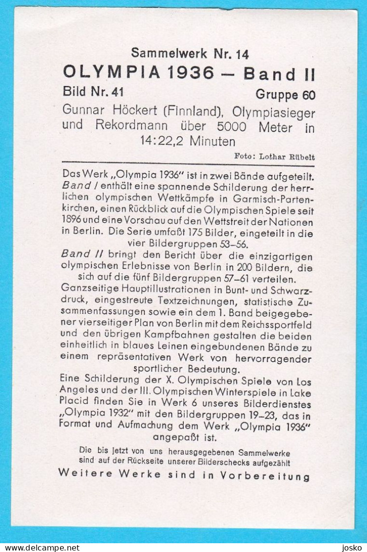 OLYMPIC GAMES BERLIN 1936 - GUNNAR HOCKERT (Finland) Winner Of The 5000 M Race * Athletichs Athletisme Leichtathletik - Trading-Karten