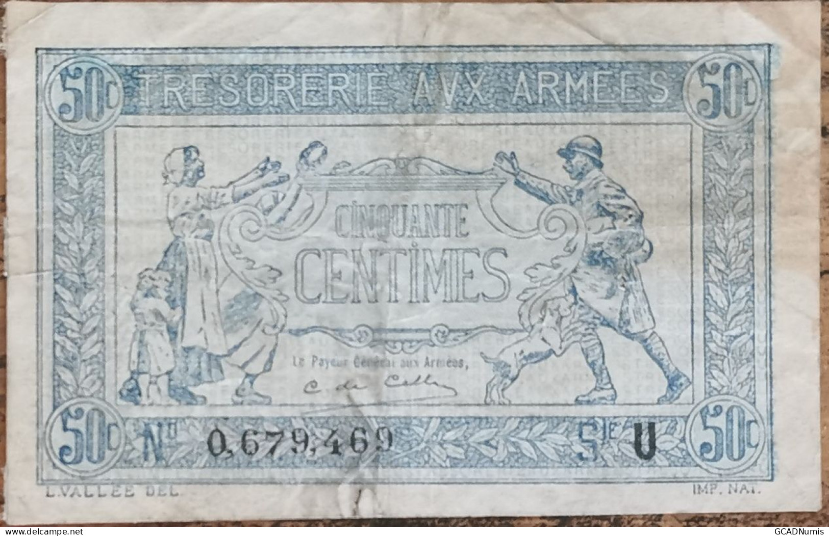 Billet De 50 Centimes Franc TRÉSORERIE AUX ARMÉES 1917 FRANCE Série A 0679469 - 1917-1919 Legerschatkist