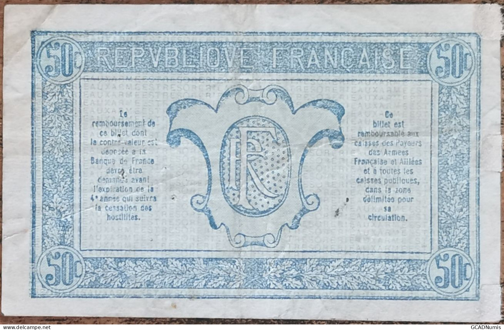 Billet De 50 Centimes Franc TRÉSORERIE AUX ARMÉES 1917 FRANCE Série A 0679469 - 1917-1919 Legerschatkist