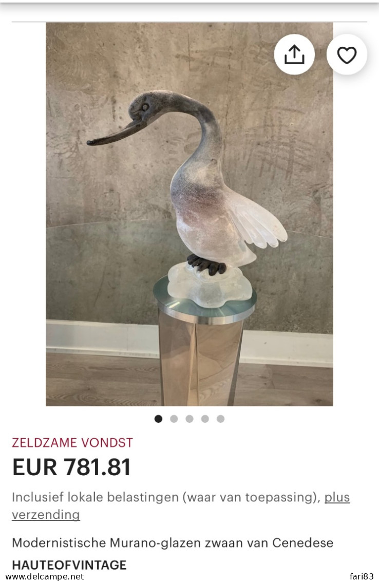 Cenedese - Murano Glass Swan (Venice) - Scavo (antiqued Look) - Vetro & Cristallo