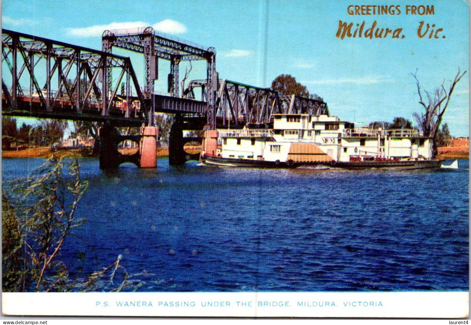 9-3-2024 (2 Y 31) Australia -  VIC (posted 1970's With Cricket Stamp) - Mildura - River, Bridge + PS Wanera Ship - Mildura