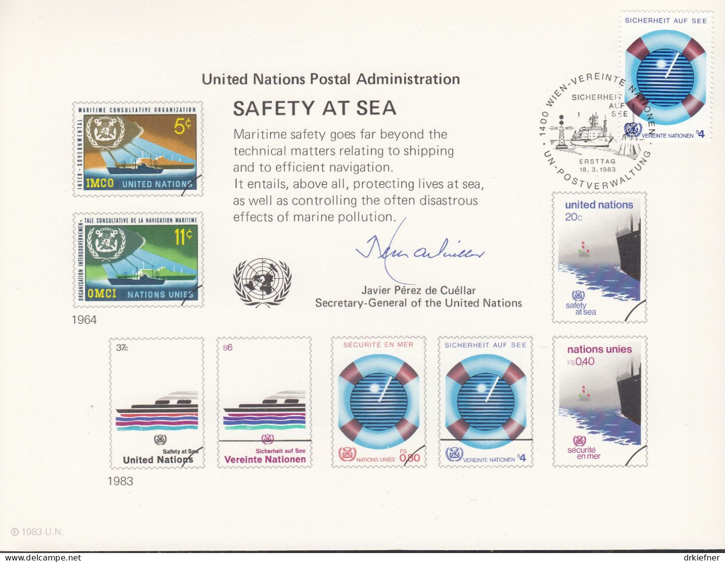 UNO NEW YORK  Erinnerungskarte 23, W-FDC, Sicherheit Auf See, 1983 - Cartas & Documentos