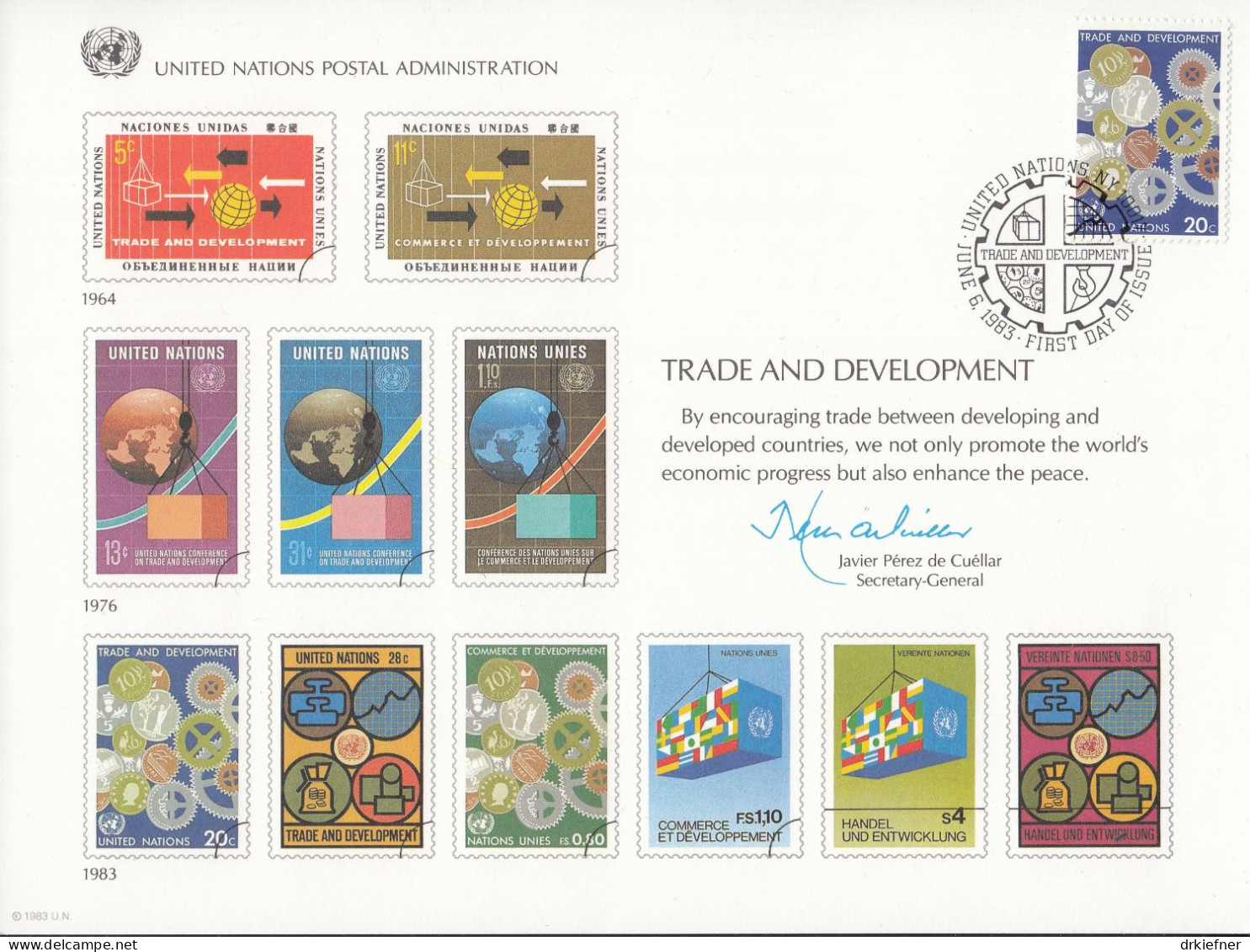 UNO NEW YORK  Erinnerungskarte 24, NY-FDC, Handel Und Entwicklung, 1983 - Storia Postale