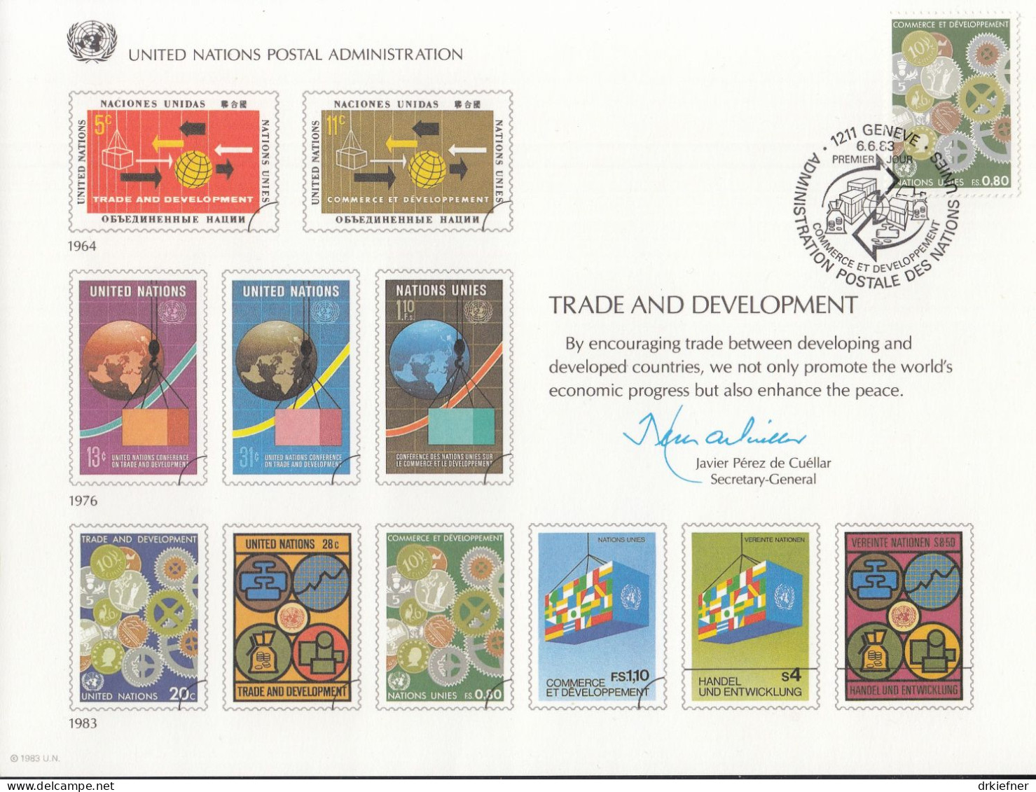 UNO NEW YORK  Erinnerungskarte 24,G-FDC, Handel Und Entwicklung, 1983 - Brieven En Documenten