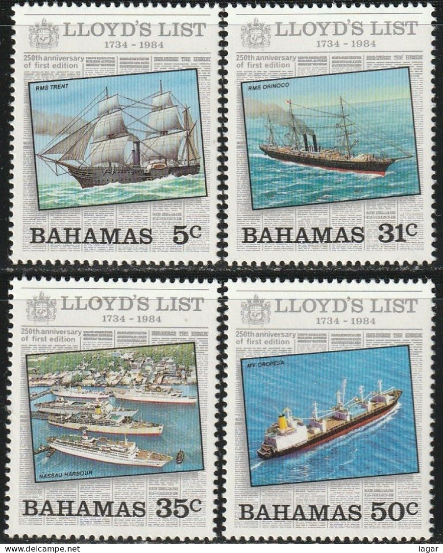 THEMATIC TRANSPORT:  250th ANNIV. OF FIRST EDITION OF LLOYD'S LIST (NEWSPAPER)    -  BAHAMAS - Andere(Zee)