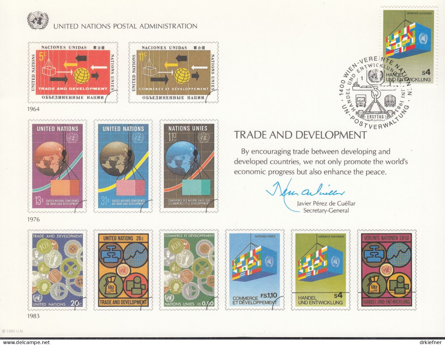 UNO NEW YORK  Erinnerungskarte 24,W-FDC, Handel Und Entwicklung, 1983 - Briefe U. Dokumente