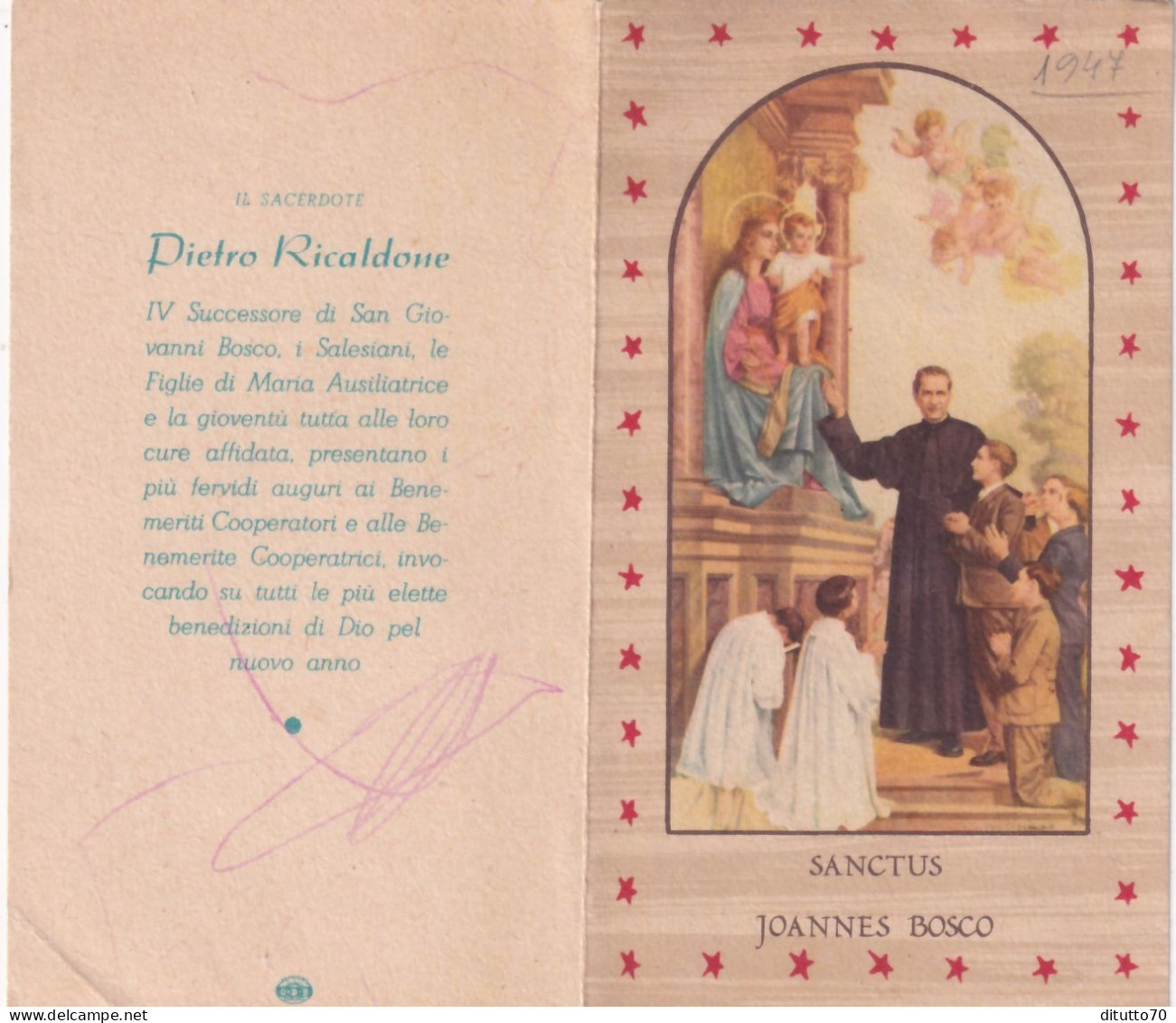 Calendarietto - Il Sacerdote Pietro Ricaldone  IV Successore Di San Giovanni Bosco - Salesiano - Anno 1947 - Formato Piccolo : 1941-60