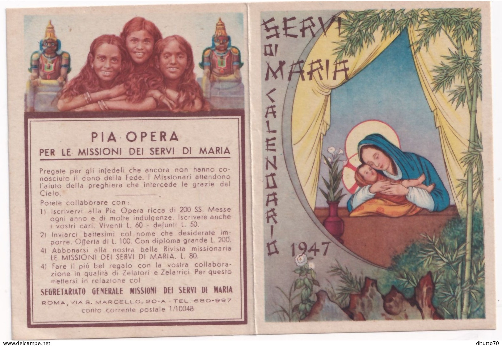Calendarietto - Pia Opera Perle Missioni Dei Servizi Dimaria - Roma - Anno 1947 - Petit Format : 1941-60