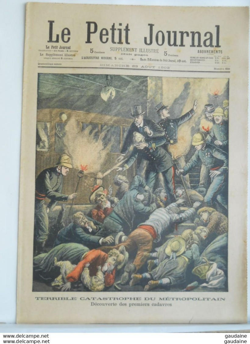 LE PETIT JOURNAL N°666 - 23 AOUT 1903 - CATASTROPHE DU METROPOLITAIN  BARBES PARIS -POMPIERS - LES CREATEURS DU VATICAN - Le Petit Journal