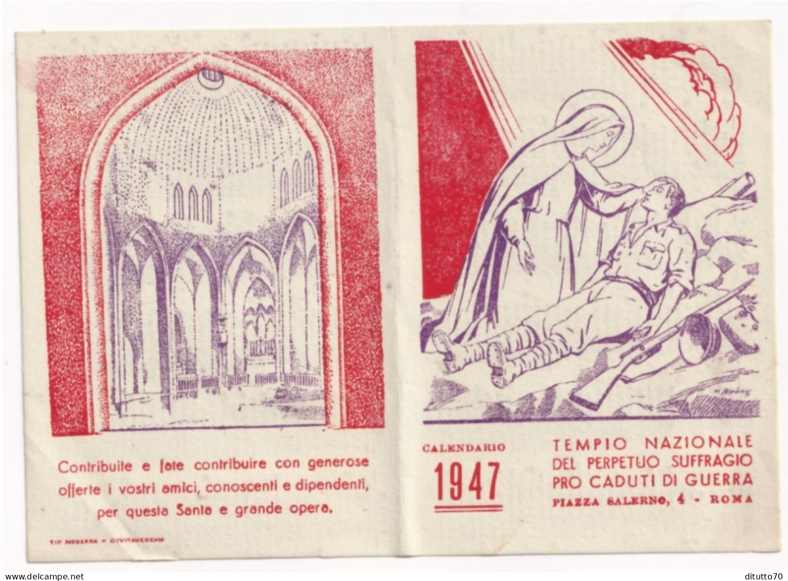 Calendarietto - Santuario  Di   Pompei -  Anno  1948 - Petit Format : 1941-60