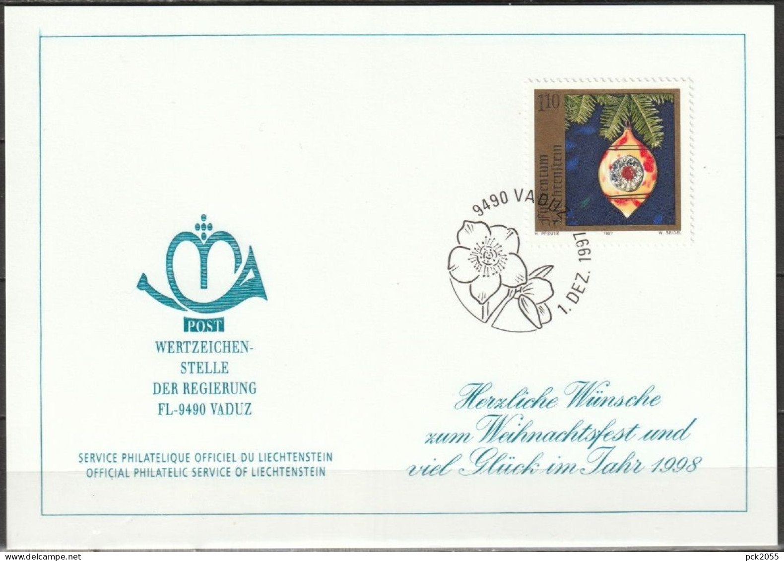 Lichtenstein Weihnachtsgruß 1997 MiNr.1161 Weihnachten Christbaumschmuck ( D 5202 ) - FDC