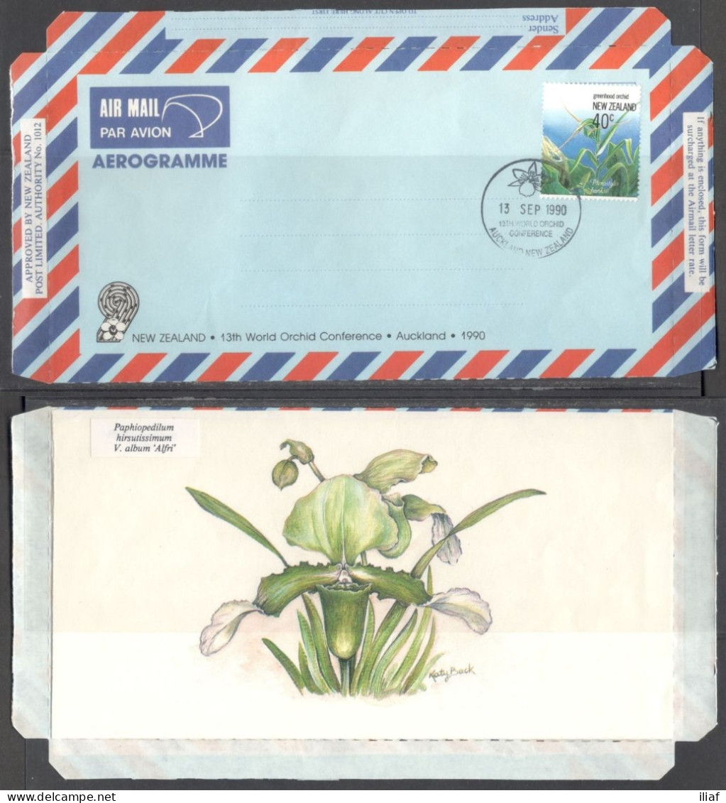 New Zealand. Aerogramme.  13th World Orchid Conference, Auckland, 1990.  Special Cancellation On Airmail Aerogramme. - Poste Aérienne