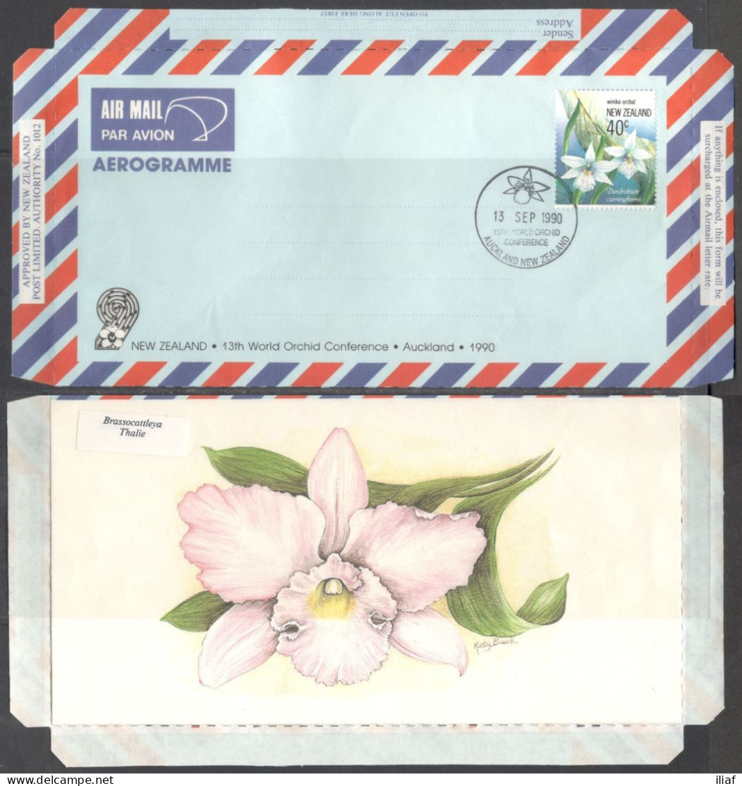 New Zealand. Aerogramme.  13th World Orchid Conference, Auckland, 1990.  Special Cancellation On Airmail Aerogramme. - Luftpost