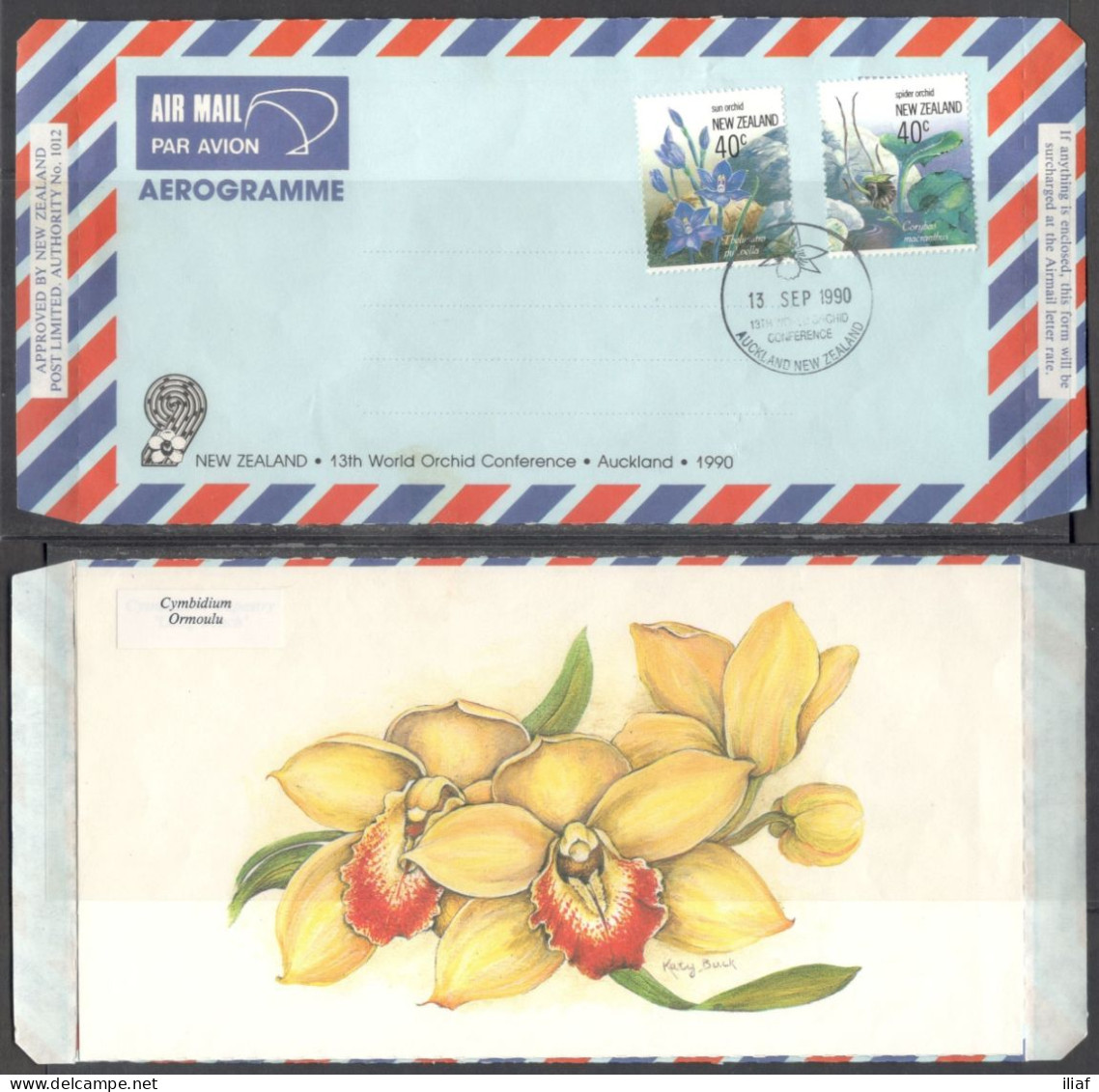New Zealand. Aerogramme.  13th World Orchid Conference, Auckland, 1990.  Special Cancellation On Airmail Aerogramme. - Airmail