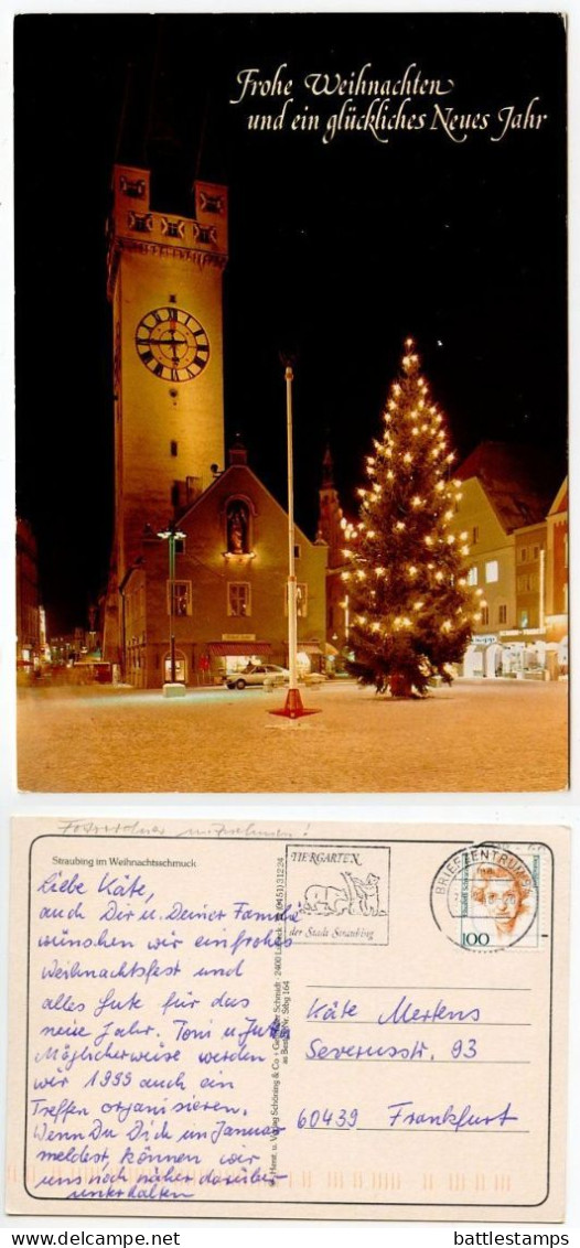 Germany 1998 Postcard Straubing Im Weihnachtsschmuck; Slogan Cancel; 100pf. Elisabeth Schwarzhaupt Stamp - Straubing