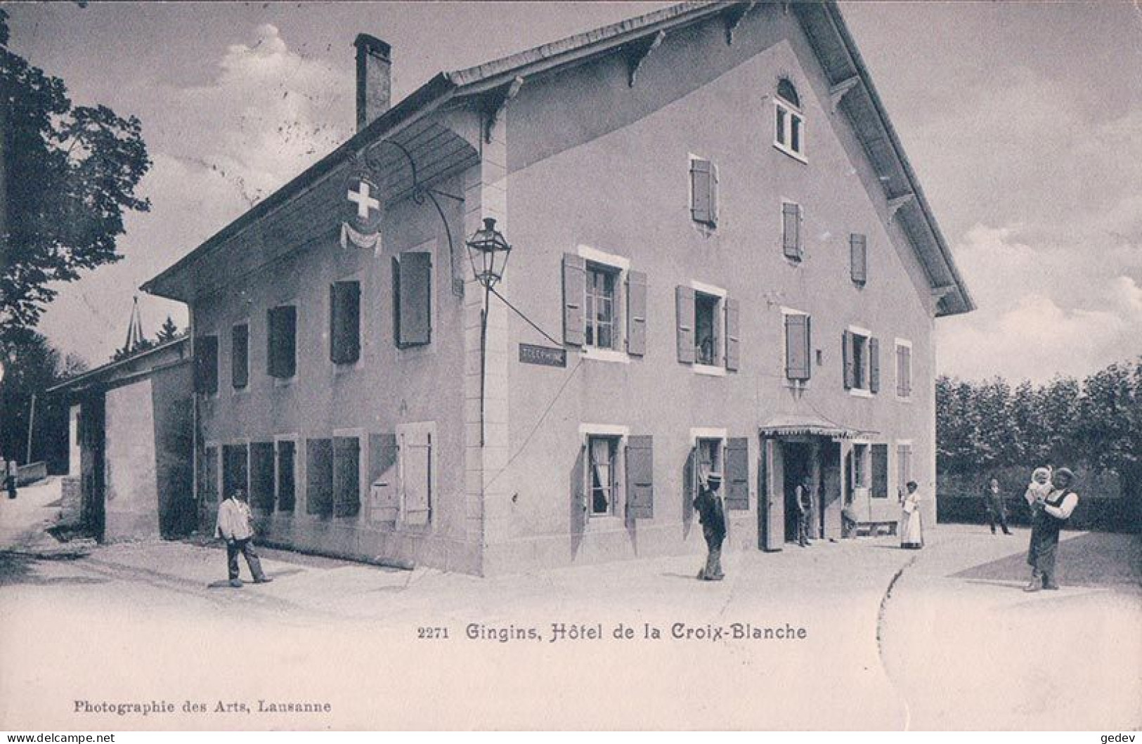 Gingins VD, Hôtel De La Croix-Blanche, Rue Animée (10.7.1904) - Gingins