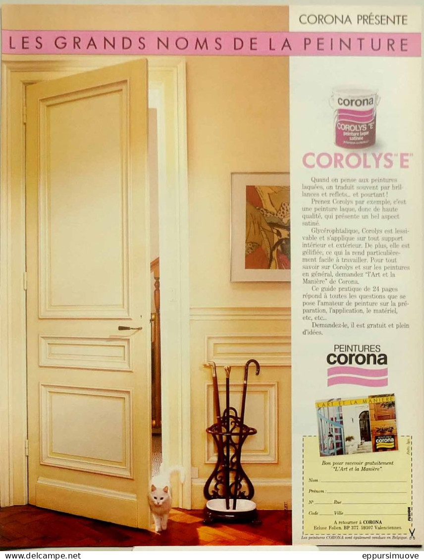 Publicité Papier  PEINTURE CORONA COROLYSTE VALENCIENNES  CHAT CAT Octobre 1984 AMSJU - Publicités