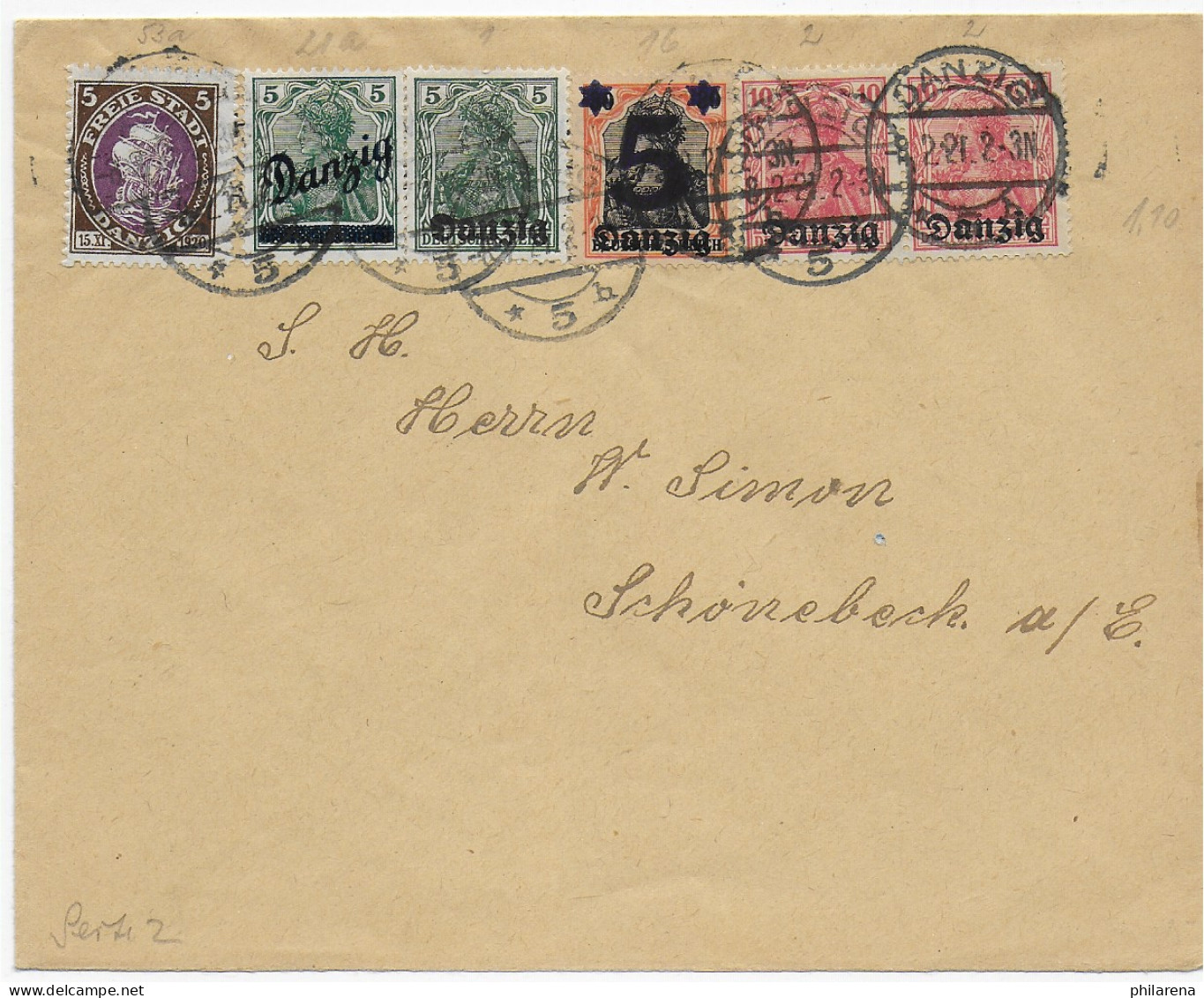 Brief Aus Danzig Nach Schönebeck, 1921 - Briefe U. Dokumente