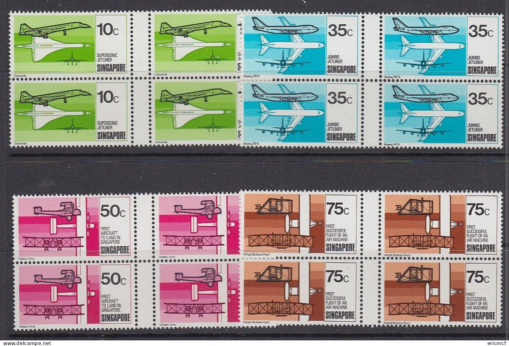 Singapore 1978 Aviation Set Fine Blocks MNH - Singapore (1959-...)