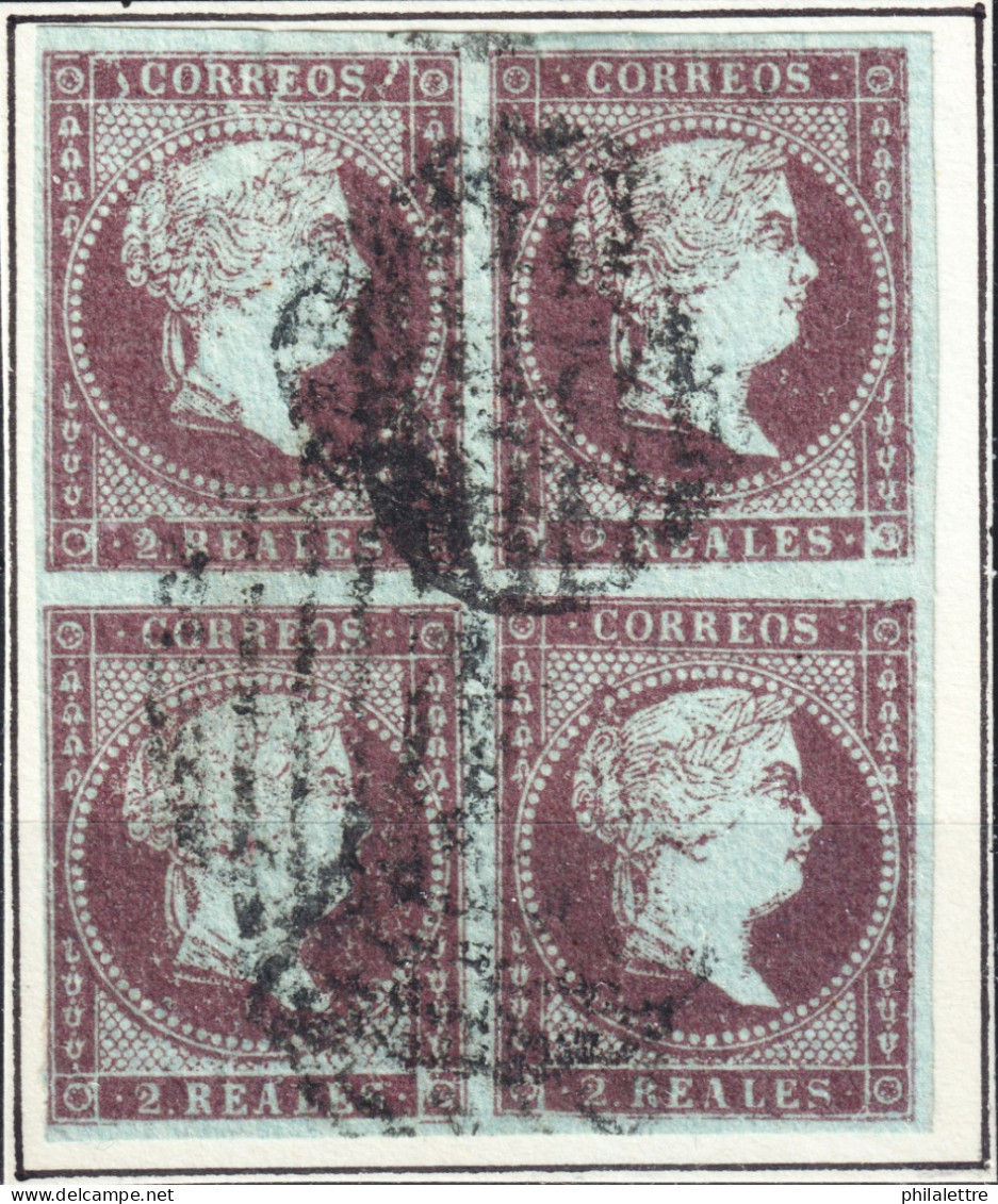 ESPAGNE - ESPAÑA - 1855 Ed.42 2R Violeta - Bloque De 4 Usado Parilla Negra (fil Lazos) - Usati