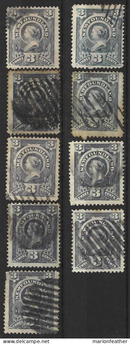 CANADA.." NEWFOUNDLAND."...QUEEN VICTORIA..(1837-01.).."  1890.".....RANGE OF 9 X 3d....USED STAMPS..... - 1865-1902