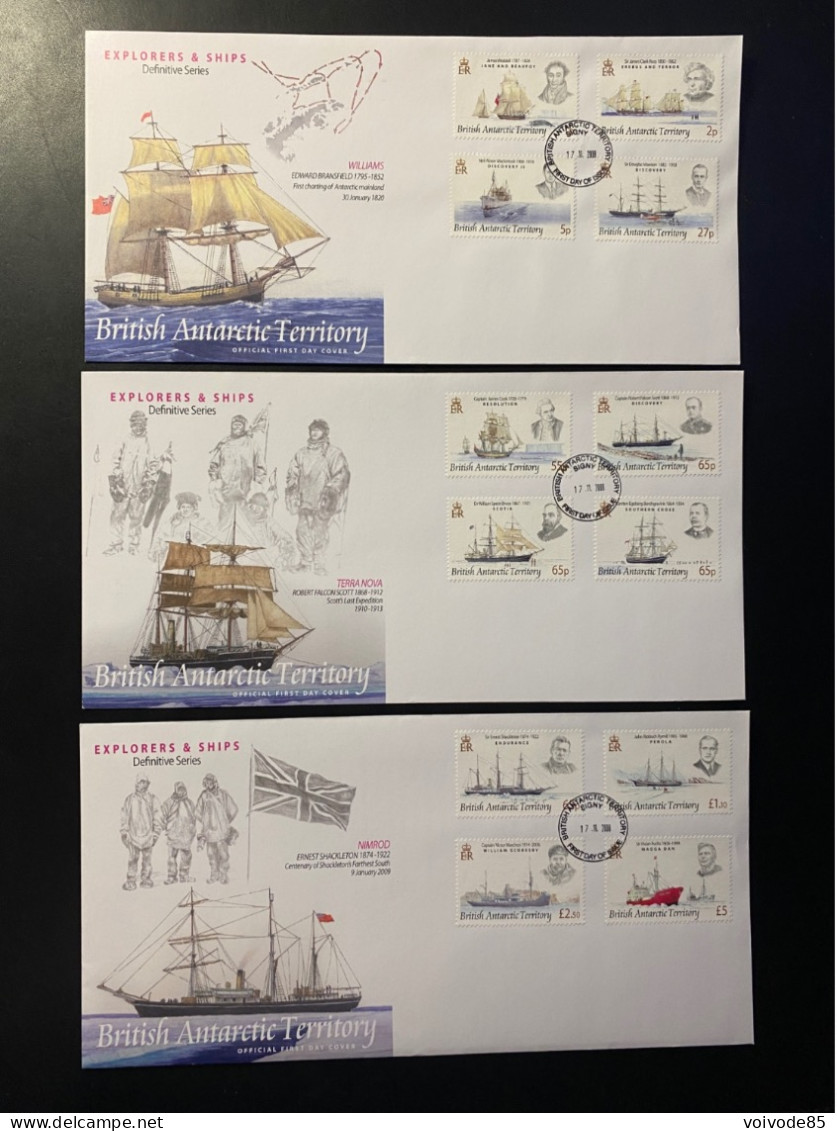 Enveloppes 1er Jour "Bateaux & Explorateurs" - 17/11/2008 - British Antarctic Territory - Nimrod - Terra Nova - Williams - FDC
