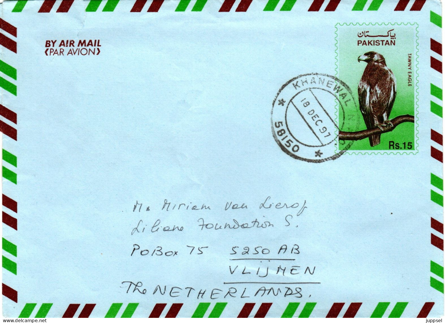 PAKISTAN, Letter, Tawny Eagle   /  Lettre, L`aigle - Águilas & Aves De Presa