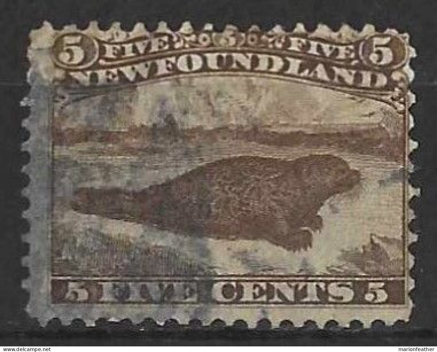 CANADA.." NEWFOUNDLAND.."...QUEEN VICTORIA..( 1837-01..)...." 1865.."....5c......BROWN SEAL...(CAT.VAL.£200.)....USED. - 1865-1902