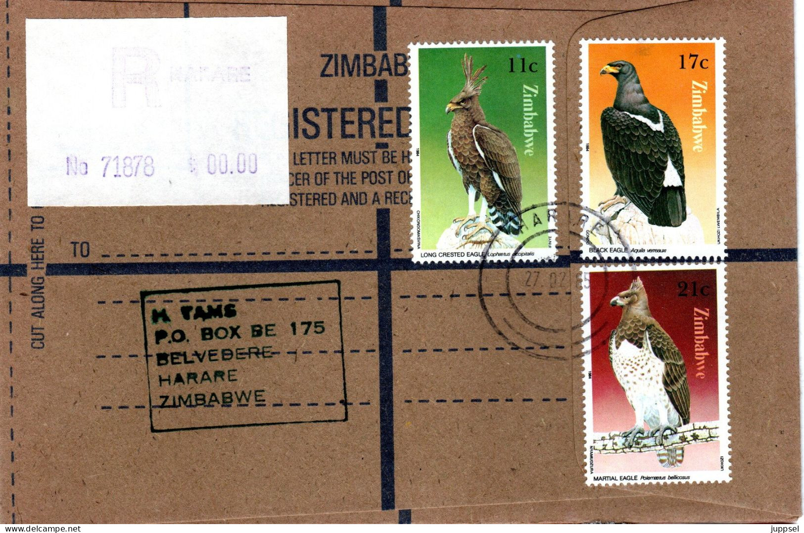 ZIMBABWE, Registered Letter Eagles   /   Lettre Recommandée,  Les Aigles - Águilas & Aves De Presa